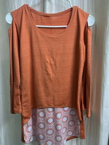Orange Cold Shoulder Long Sleeve Top