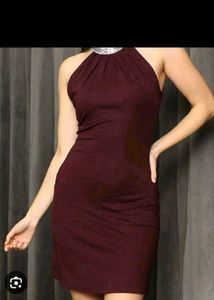 Burgundy Halter Neck party Dress