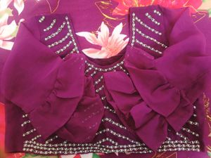 Saree With Beaded Purple Blouse