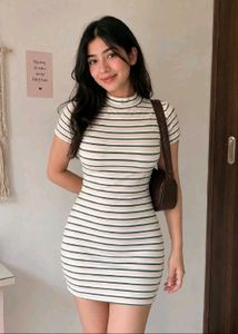 Classic Striped Mock Neck Mini Dress