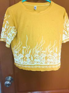 Mustard Yellow Cropped T-Shirt with Floral Pant