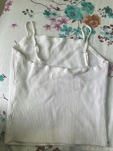 White Ribbed Camisole Top