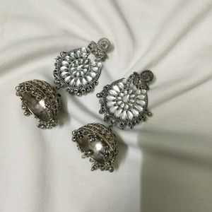 Elegant Oxidized Silver Jhumka Earrings