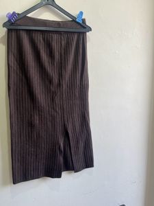 Brown Ribbed Knit Skirt
