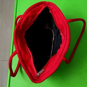 Embroidered Red Tote Bag