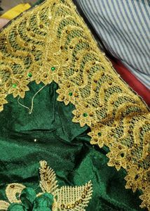 Elegant Emerald Green And yellow Embroidered Saree