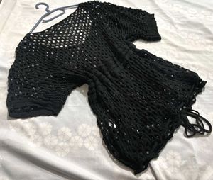 🎉Buy1 Get1 Free🎉Boho  Black Crochet Top P