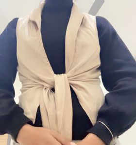 Stylish Beige Tie-Front Vest