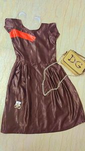 Chic Brown Satin Dress with Accent