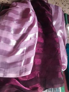 Burgundy Striped saree