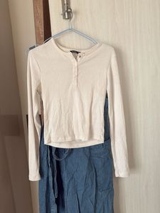 Blue Denim Midi Dress with white top (Combo set)