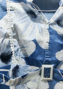 Blue Floral Print Belted Tunic Top