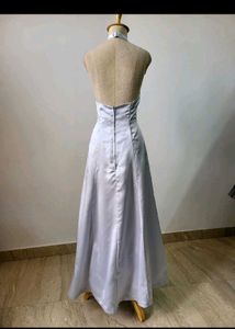 Elegant Silver Halter Neck Maxi Dress