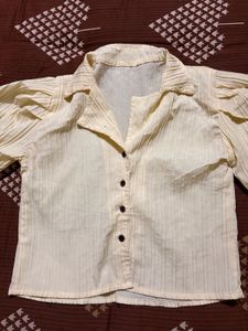 Korean Chic Yellow Striped Puff Sleeve Blouse