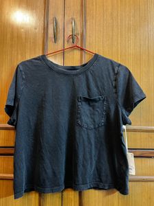 Cropped Washed Black Pocket T-Shirt