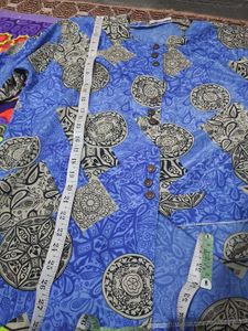 Blue Printed Kurta with Button Detail