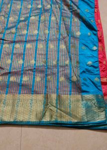 Vibrant Pink Silk Saree with Blue Border