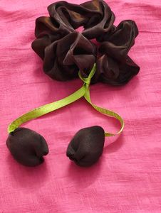 Cute Dark Brown Scrunchie with Ribbon