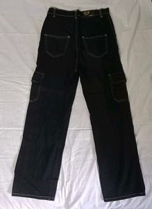 Black Cargo Pants with White Stitching