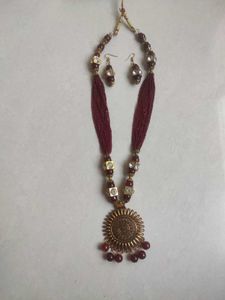 Maroon Beaded Necklace with Earrings