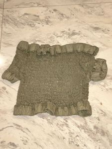 Olive Green Smocked Off-Shoulder Top
