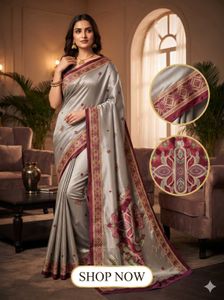 Elegant Grey Silk Saree with Maroon Border