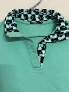 Aqua Green Collared Sweatshirt