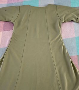 Premium Olive Green Embellished A-Line Midi Dress
