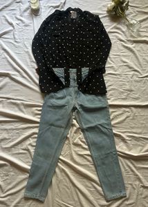 Polka Dot Top & Blue Jeans Combo