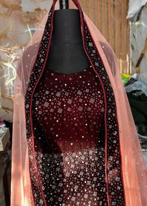 Exquisite Maroon Velvet Lehenga Choli