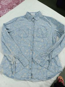 Blue Floral Print Button-Up Shirt