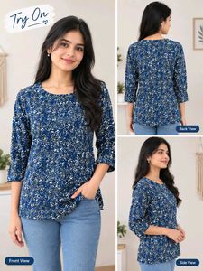 Stylish Blue Floral Print Top