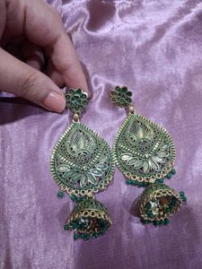 Green Jhumka Earrings