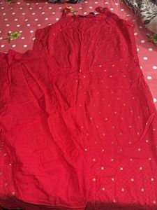 Elegant Red Kurta Set with Golden Motifs