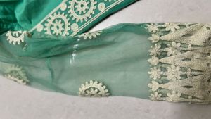Beautiful Teal Kurta Set with Lace Details