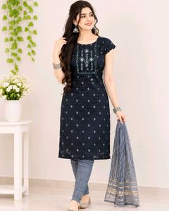 Stylish Navy Blue Kurta Set with Dupatta