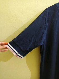 Korean Navi Blue Oversized Long T-shirt
