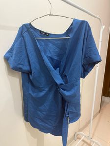 NUSH Blue Wrap Top