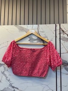 Cute Pink Smocked Crop Top