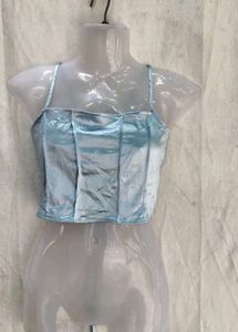 I. Light Blue Satin Corset Top