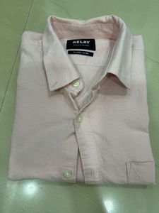 Men's Pink Long Sleeve Button-Up Shirt