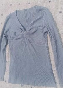 Ribbed Twist Front Long Sleeve Top