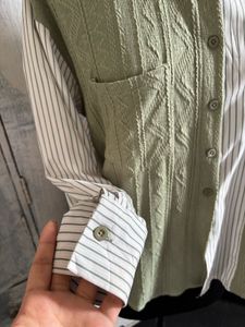 Striped Shirt with Textured Vest Overlay