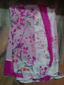 Synthetic Saree White and Pink