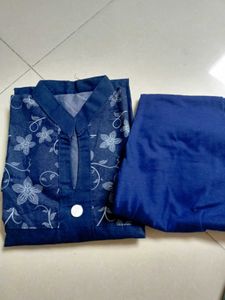 Denim Kurta Set with Floral Embroidery