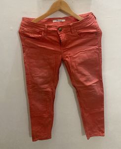 Coral Cropped Denim Jeans Unused