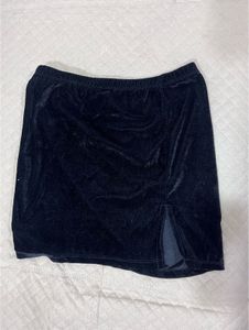 Black Velvet Mini Skirt with Slit