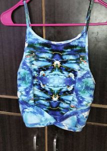 Blue Abstract Print Crop Top