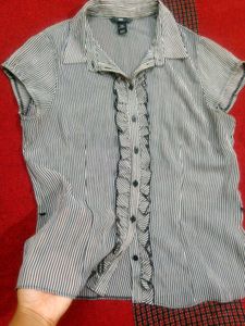 Striped Ruffle Button-Up Shirt