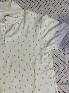 White Polo Shirt with Red Pattern